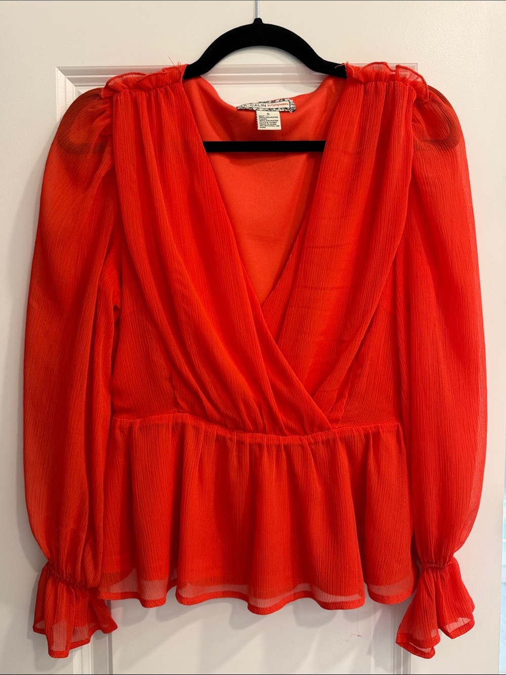 A. Calin Red Wrap Peplum Blouse